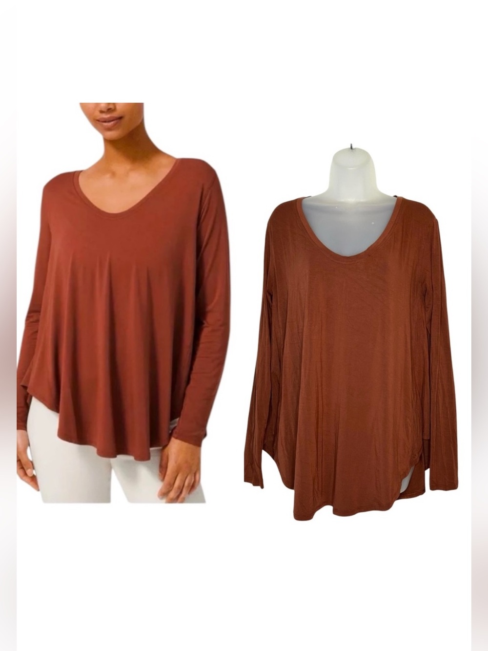 LULULEMON Women Size‎ 6 Up For Down Time Silk Modal Copper Long Sleeve Flowy Top